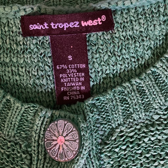 Saint Tropez West sz S green knit cardigan with top decorative button c… - Picture 3 of 13